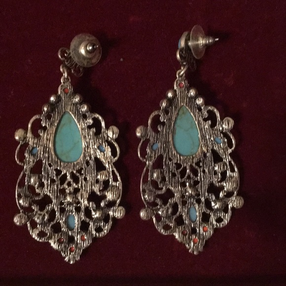 Large Turquoise Bling Western Earrings - Picture 2 of 3